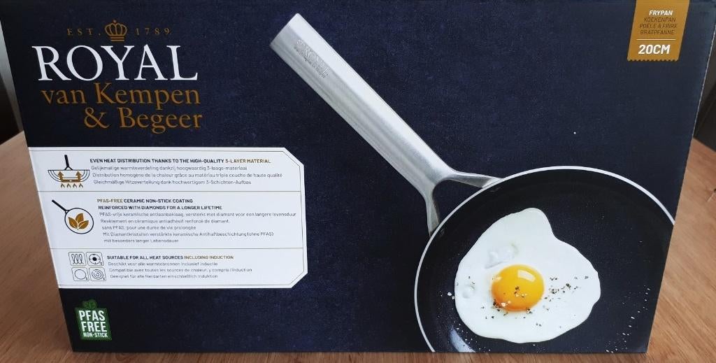 royal van kempen & begeer koekenpan 20 cm, Nieuw, Ophalen of Verzenden, Rvs, Keramische plaat