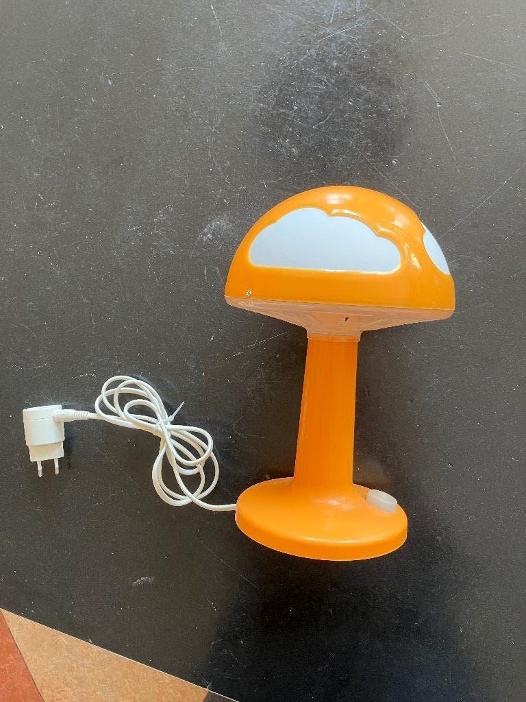 Oranje vintage Tafellamp: paddestoel van kunststof merk IKEA, Kunststof, Vintage, Ikea, kunstof, tafellamp, lamp, wolken, oranje, retro