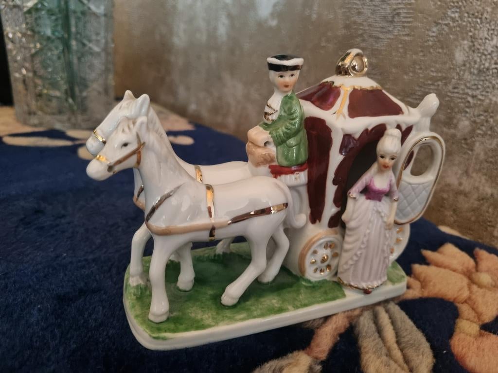 Antiek Saksisch Dresden Porseleinen Koets met Figuren, Antiek en Kunst, Antiek | Porselein, Ophalen of Verzenden