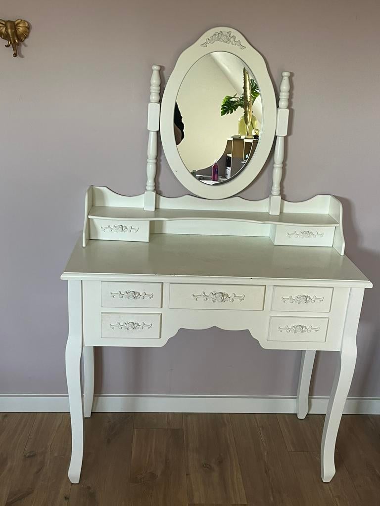 Make up tafel / kaptafel vintage / brocant incl kruk, Ophalen, Zo goed als nieuw, 50 tot 100 cm, Minder dan 100 cm