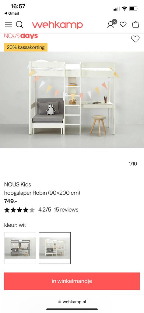 hoogslaper Robin Wehkamp 90x200cm, Kinderen en Baby's, Kinderkamer | Stapelbedden en Hoogslapers, Ophalen, Zo goed als nieuw, Hoogslaper