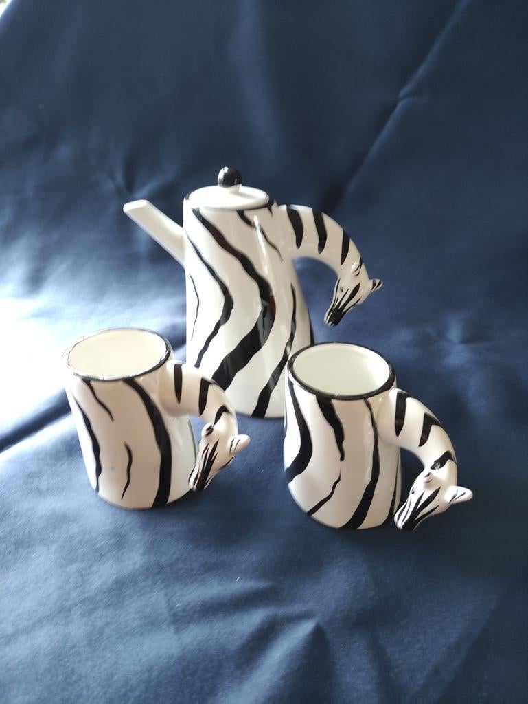 Keramische zebra koffie set met 2 kopjes, Ophalen of Verzenden, Overige materialen