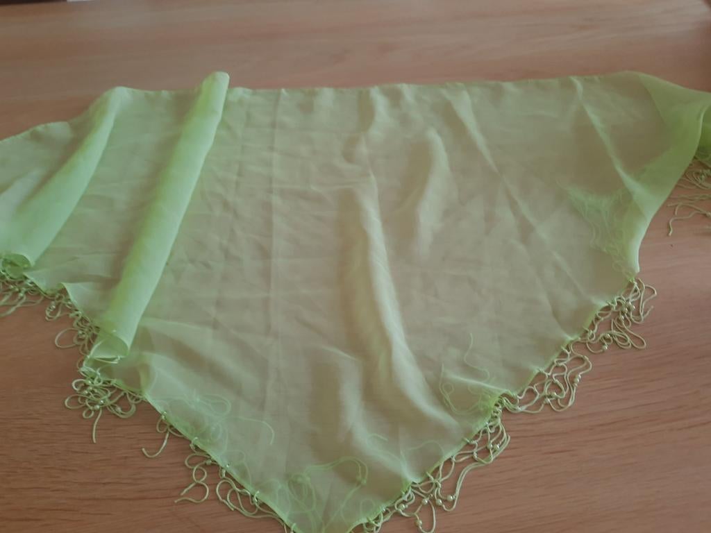 Lichtgroene sjaal met franjes € 5,00, Kleding | Dames, Mutsen, Sjaals en Handschoenen, Maat 46/48 (XL) of groter, Nieuw, Ophalen of Verzenden