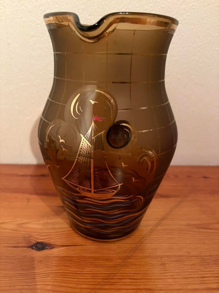 Dit is een vintage glazen kan 22cm diam 11,5 cm  1950-1970., Antiek en Kunst, Ophalen