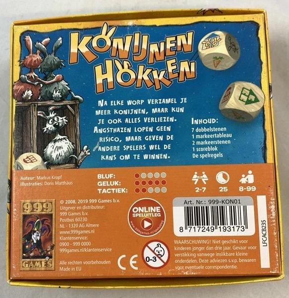 Konijnenhokken Konijnen hokken 999 Games Dobbelspel Compleet, Coolsingel 104, 3011 AG Rotterdam, Netherlands, Verzenden, Een of twee spelers