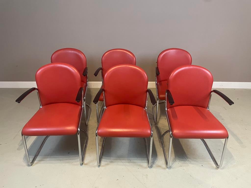 Gispen 413 RL Dutch Originals WH Gispen chroom & leer ZGAN, Huis en Inrichting, Stoelen, Ophalen, Zo goed als nieuw, Vijf, Zes of meer stoelen