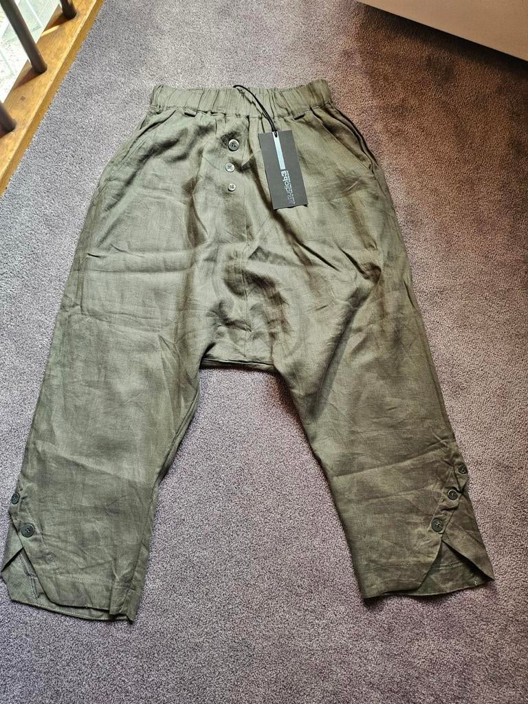 Grijs/groene linnen zomerbroek StudioB3, maat 32/34 en 36/38, Nieuw, Ophalen of Verzenden, Maat 34 (XS) of kleiner, Grijs