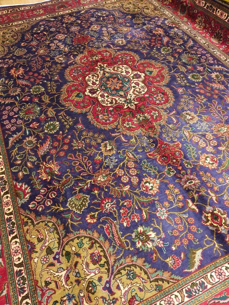 Vintage handgeknoopt perzisch tapijt tabriz 383x294, Info@SlatsAntiek.nl, Perzisch, 200 cm of meer, Ophalen of Verzenden