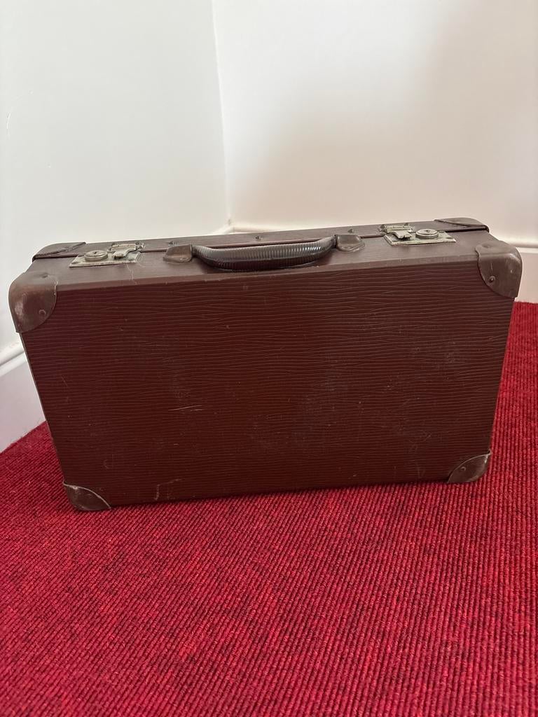 Vintage Bruine Koffer - Decoratief of Opbergkoffer, Overige materialen, Gebruikt, 50 tot 60 cm, Slot