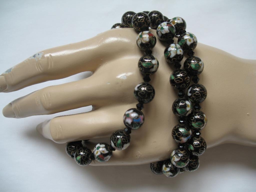Ketting cloisonné kralen Zwart met Groen /Goud, Sieraden, Tassen en Uiterlijk, Antieke sieraden, Ophalen of Verzenden, Overige materialen