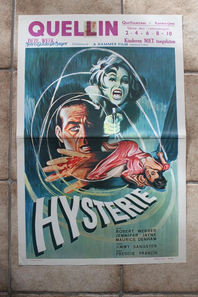 filmaffiche Hysteria 1965 Hammer film filmposter, Verzamelen, Rechthoekig Staand, Ophalen of Verzenden, Zo goed als nieuw, A1 t/m A3
