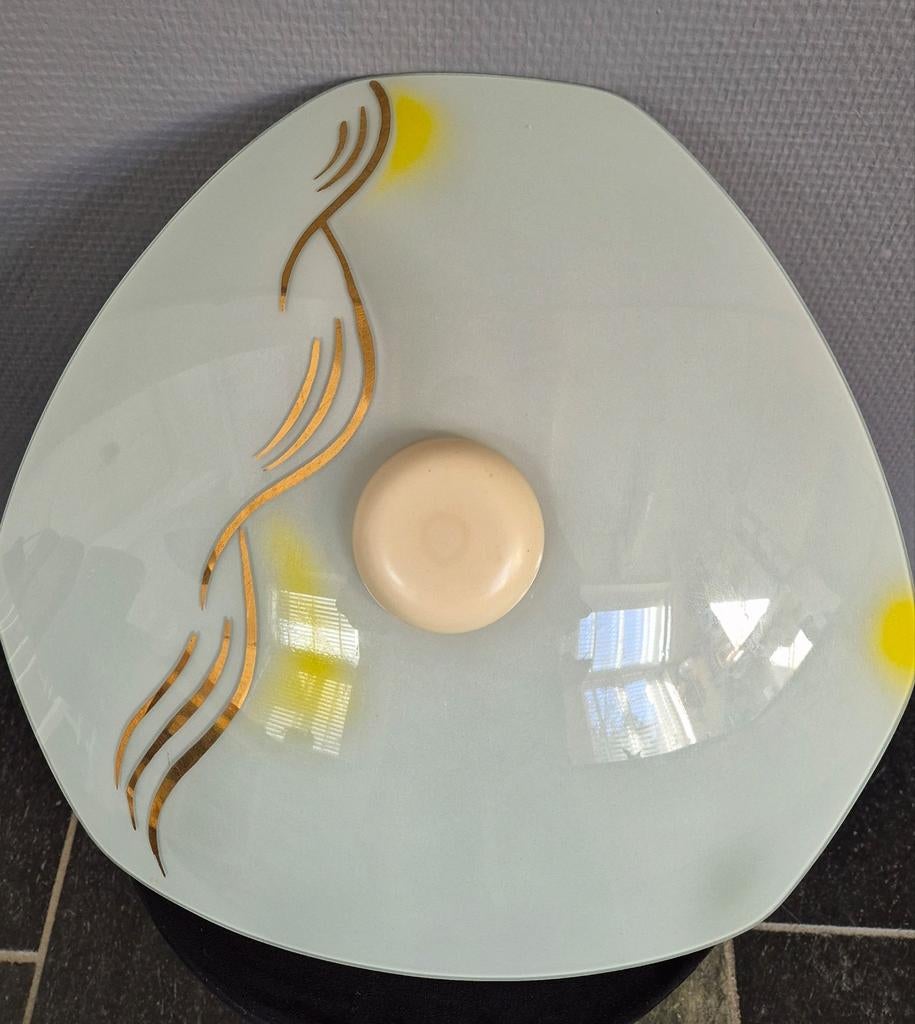 Retro Art Deco glazen schaallamp - plafondlamp mid century, Ophalen of Verzenden