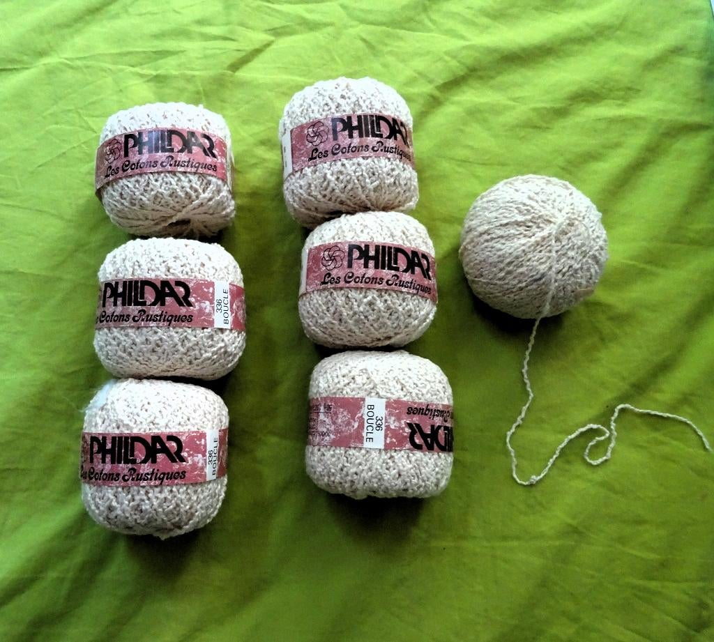 7 Room-witte bollen Phildar Rustiques 100% katoen, Hobby en Vrije tijd, Breien en Haken, Zo goed als nieuw, Breien, Wol of Garen