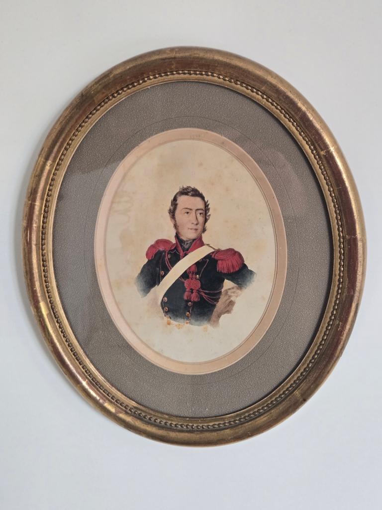 Antiek portretschilderij Franse Officier Napoleon, Ophalen of Verzenden