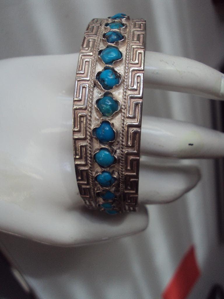 zilveren Navajo klemarmband met turquoise steentjes, Gebruikt, Verzenden, Met edelsteen, Zilver