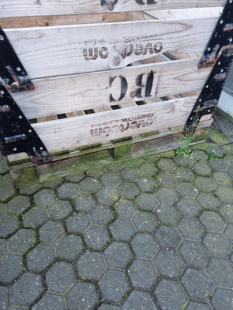 stevige houten krat op pallet 120x100x100 cm opbouwrand, Huis en Inrichting, Ophalen, Gebruikt, 100 tot 150 cm, 100 tot 125 cm