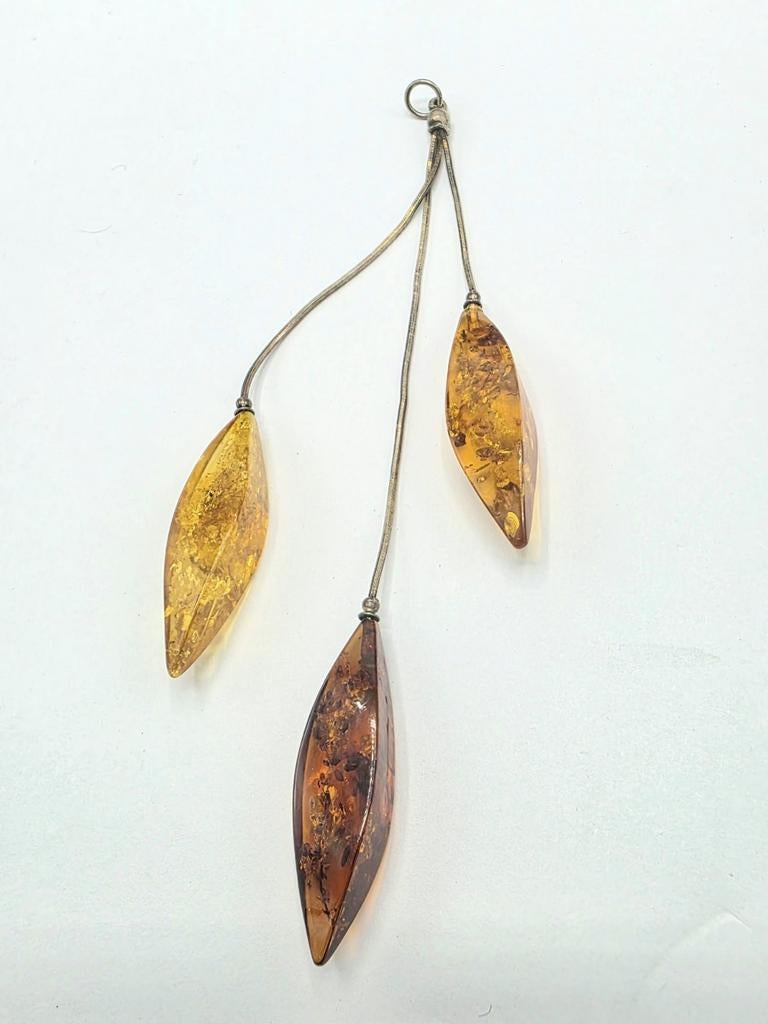 Modernistische Zilveren Hanger met Barnsteen, Sieraden, Tassen en Uiterlijk, Kettinghangers, Zo goed als nieuw, Zilver, Zilver