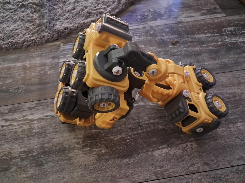 Gele bouwvoertuig speelgoed - kraan en graafmachine, Ophalen of Verzenden, Gebruikt