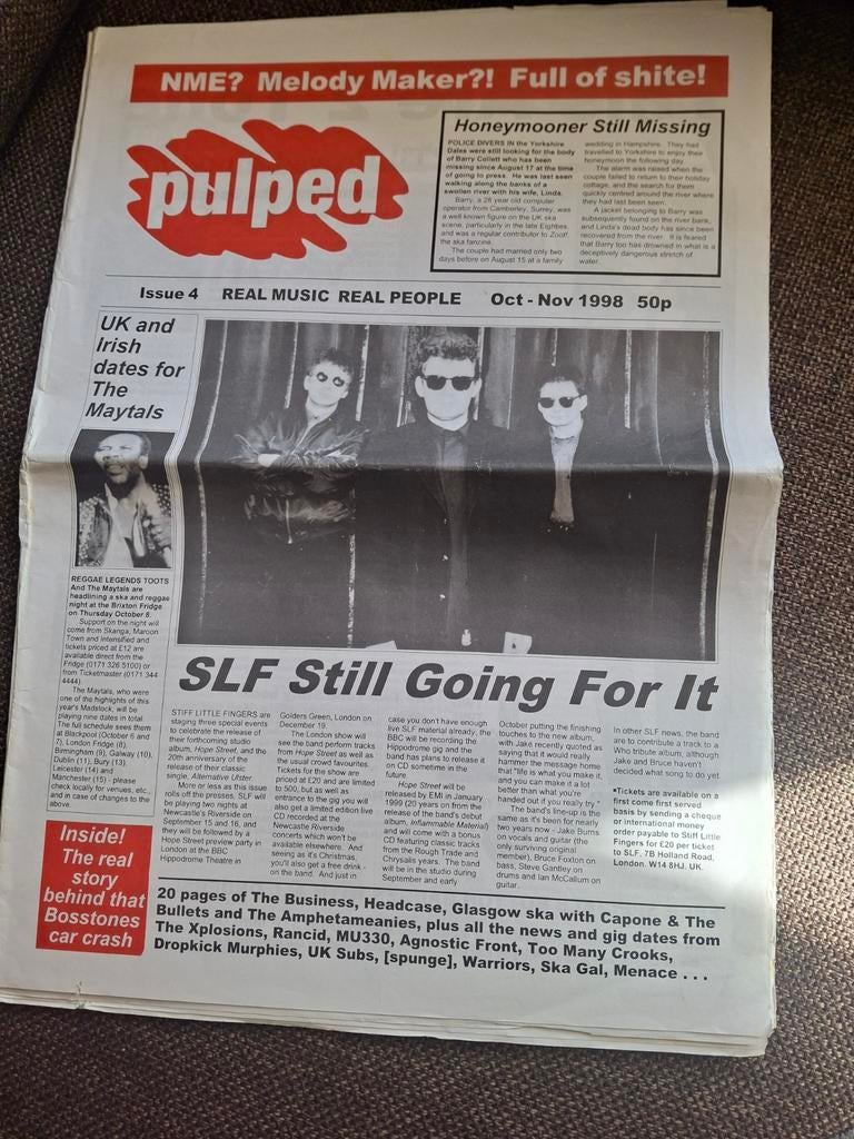 Pulped muziekkrant 1998 Engelstalig Ska Punk Skinhead, Ophalen of Verzenden, 1980 tot heden, Tijdschrift