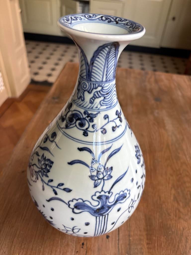 Antieke Chinese porseleinen vaas, blauw-wit decor, Antiek en Kunst, Antiek | Vazen, Ophalen of Verzenden