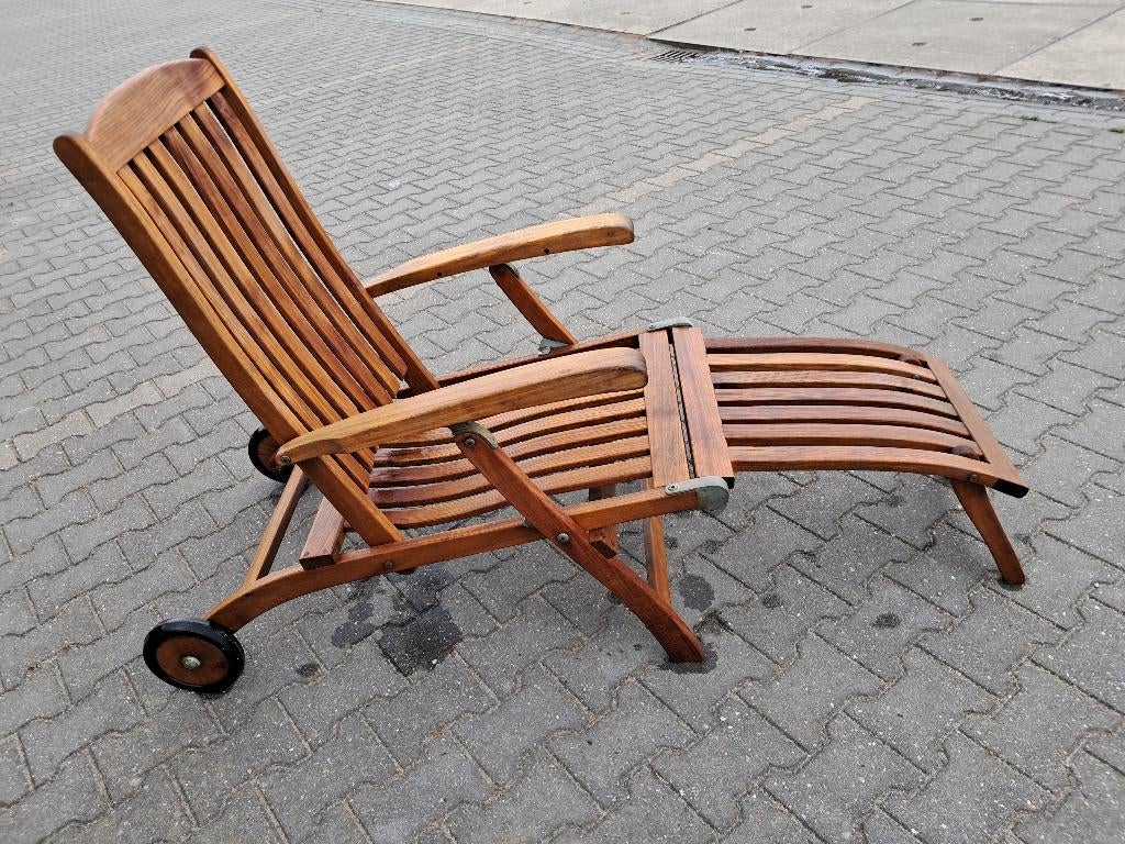 Kings Teak deckchair, verrijdbaar, inklapbaar, Ophalen, Gebruikt, Teakhout, Verstelbaar