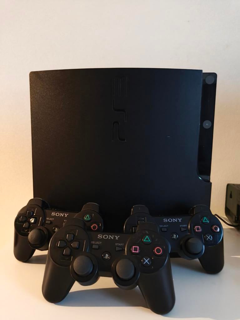 PS3 Slim met 3 controllers (defecten) en stroomkabel, Ophalen of Verzenden