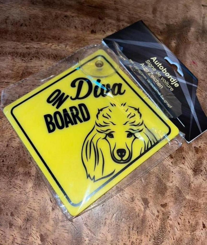 Autobordje 'Diva on Board' met zuignap - Geel/Zwart, Ophalen of Verzenden, Nieuw