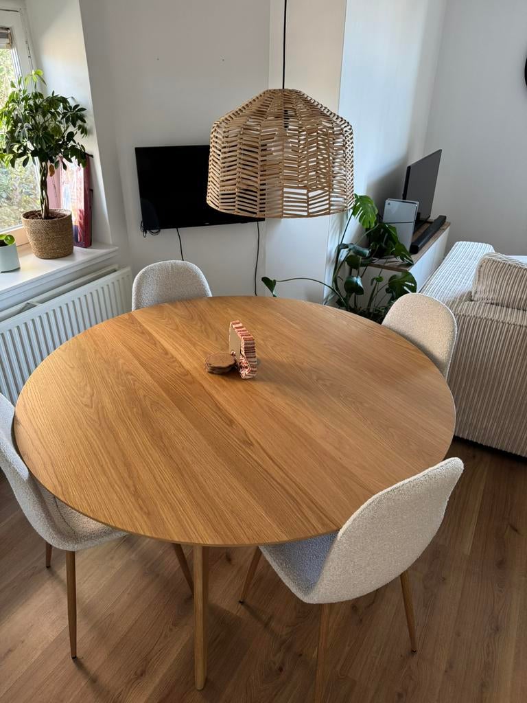 Eettafel rond hout, Ophalen, Zo goed als nieuw, Rond, 100 tot 150 cm