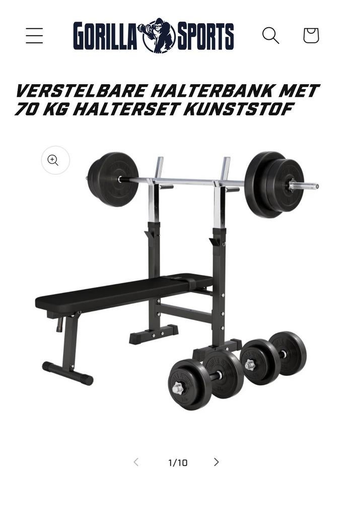 Complete halterset met bank en dumbells van Gorrila Sports, Sport en Fitness, Fitnessmaterialen, Ophalen, Zo goed als nieuw, Benen