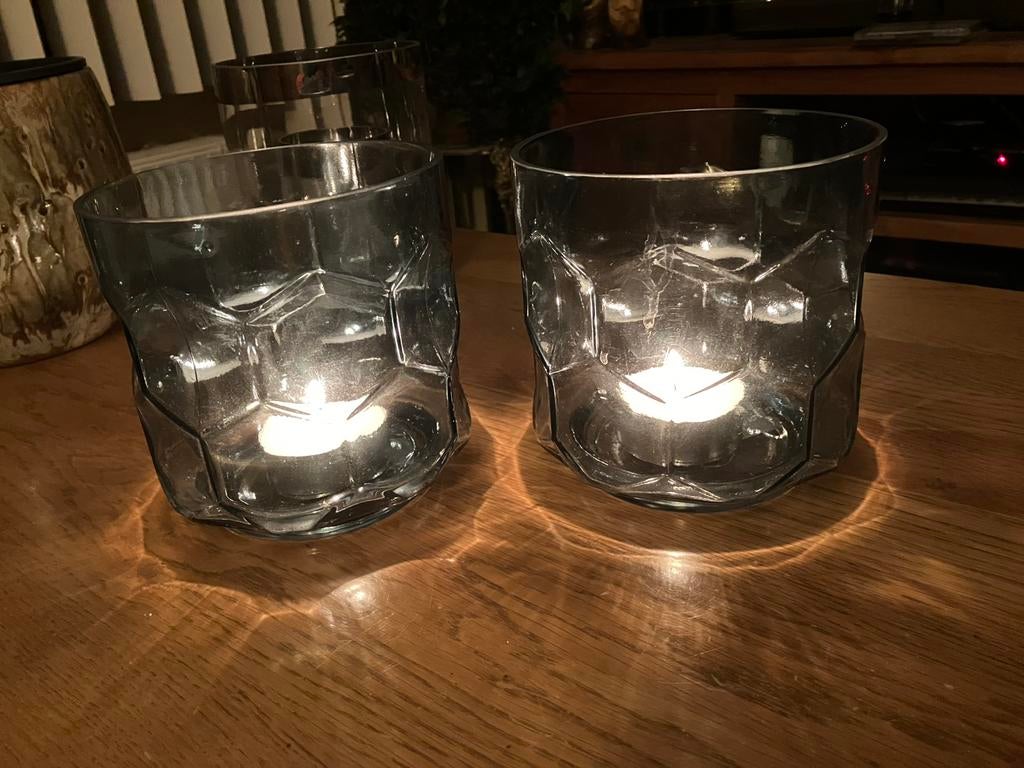 Riverdale glazen windlichten / vazen / Hurricane blue, Ophalen