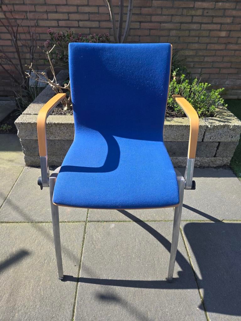 6x Originele Artifort Zeno Stoel Jaren 90 - Blauw/Hout, Ophalen, Gebruikt, Blauw, Jaren '90, Design, Modern