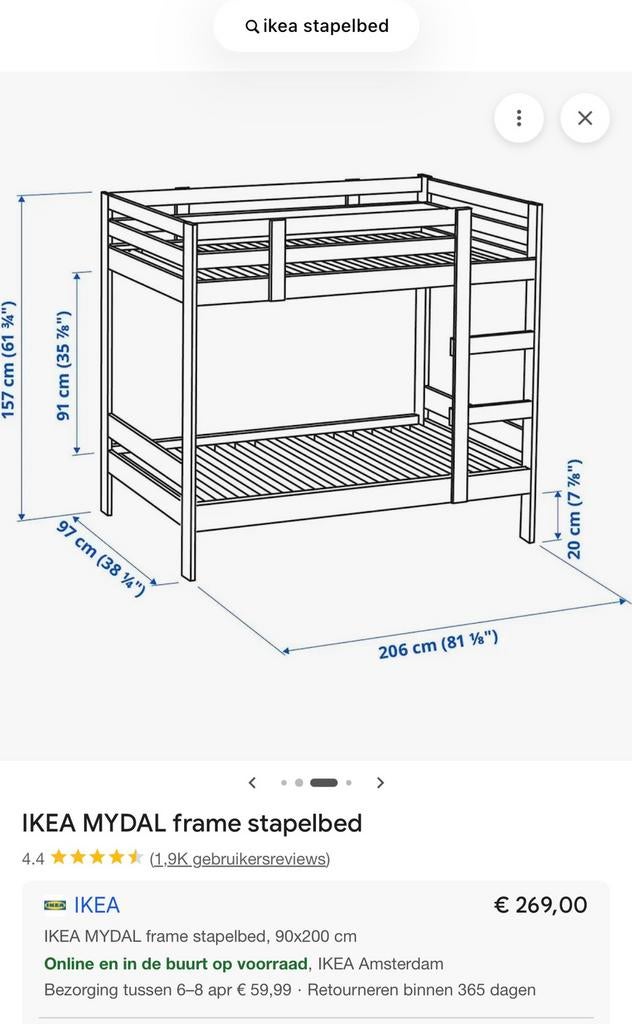 Ikea mydal stapelbed, Ophalen, Stapelbed