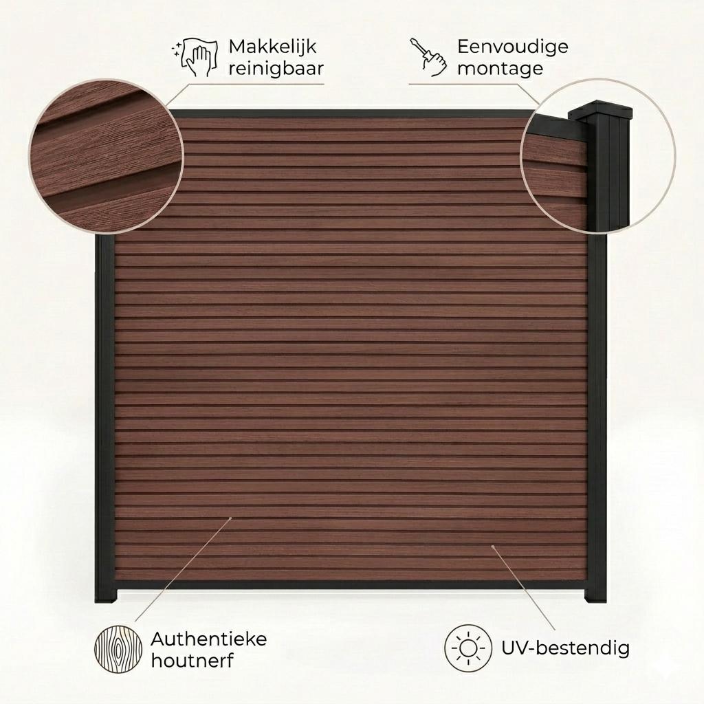 Composiet schutting - Tuinscherm - schuttingen -185x185, Kunststof, 1 tot 2 meter, Paneldeal, 6 meter of meer