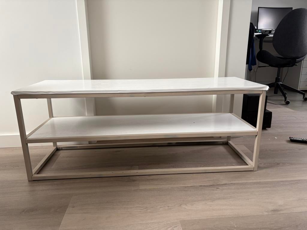 Tv meubel beige met houtlook, Huis en Inrichting, Kasten | Televisiemeubels, Ophalen, 100 tot 150 cm, Zo goed als nieuw, Minder dan 100 cm