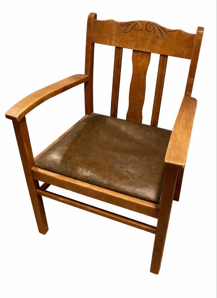 Mooie vintage fauteuil met leren zitting, Ophalen, Gebruikt, Minder dan 75 cm, 50 tot 75 cm