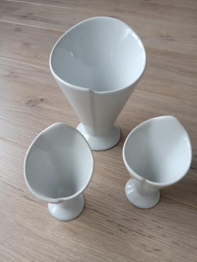 Witte porseleinen snackbakjes, Gebruikt, Ophalen of Verzenden, Kom(men), Effen