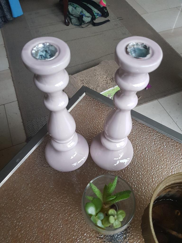 2 Keramieken Kandelaars, zo goed als nieuw., Ophalen of Verzenden, Zo goed als nieuw, Grijs, Kandelaar