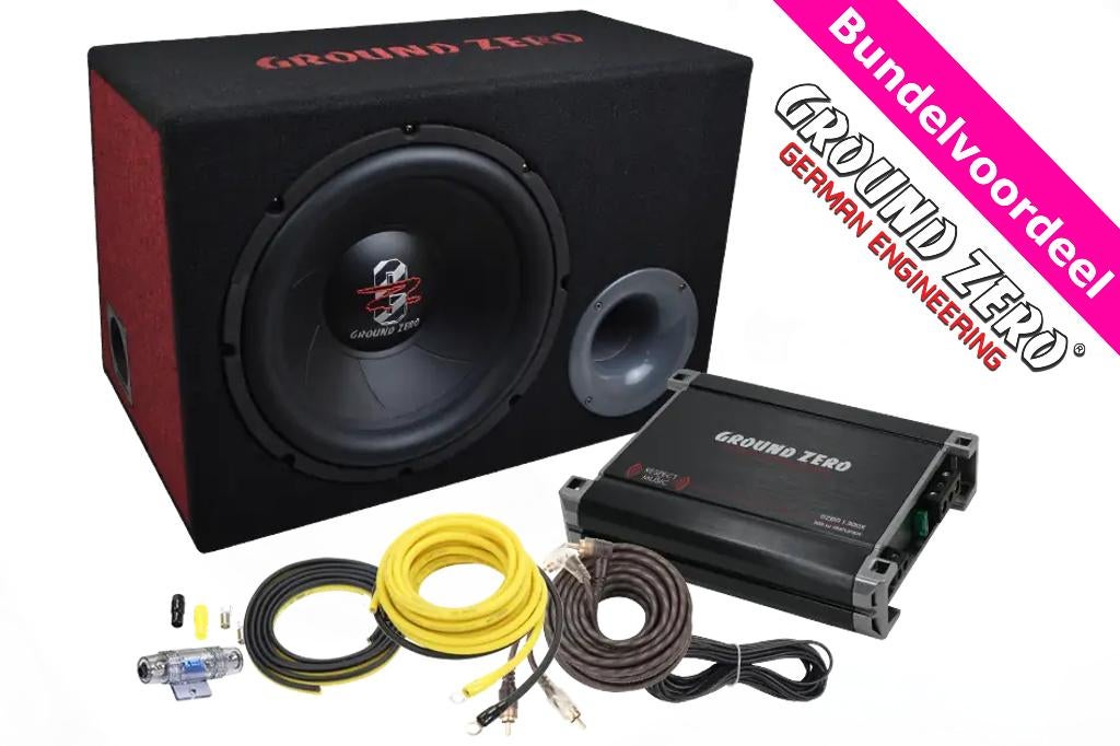 Ground Zero 12'' Subwoofer Kist + Versterker + Kabelset, ., Nieuw, Ophalen of Verzenden, .