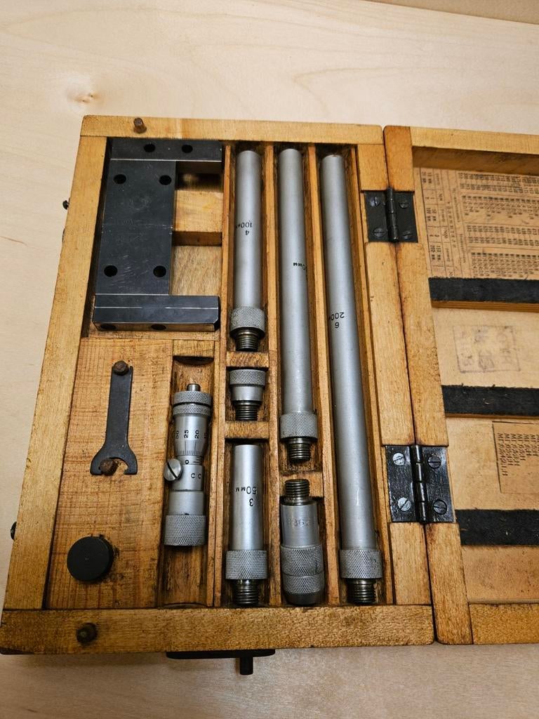 Vintage Binnenmicrometer Set 75-525mm in Houten Kist, Ophalen of Verzenden