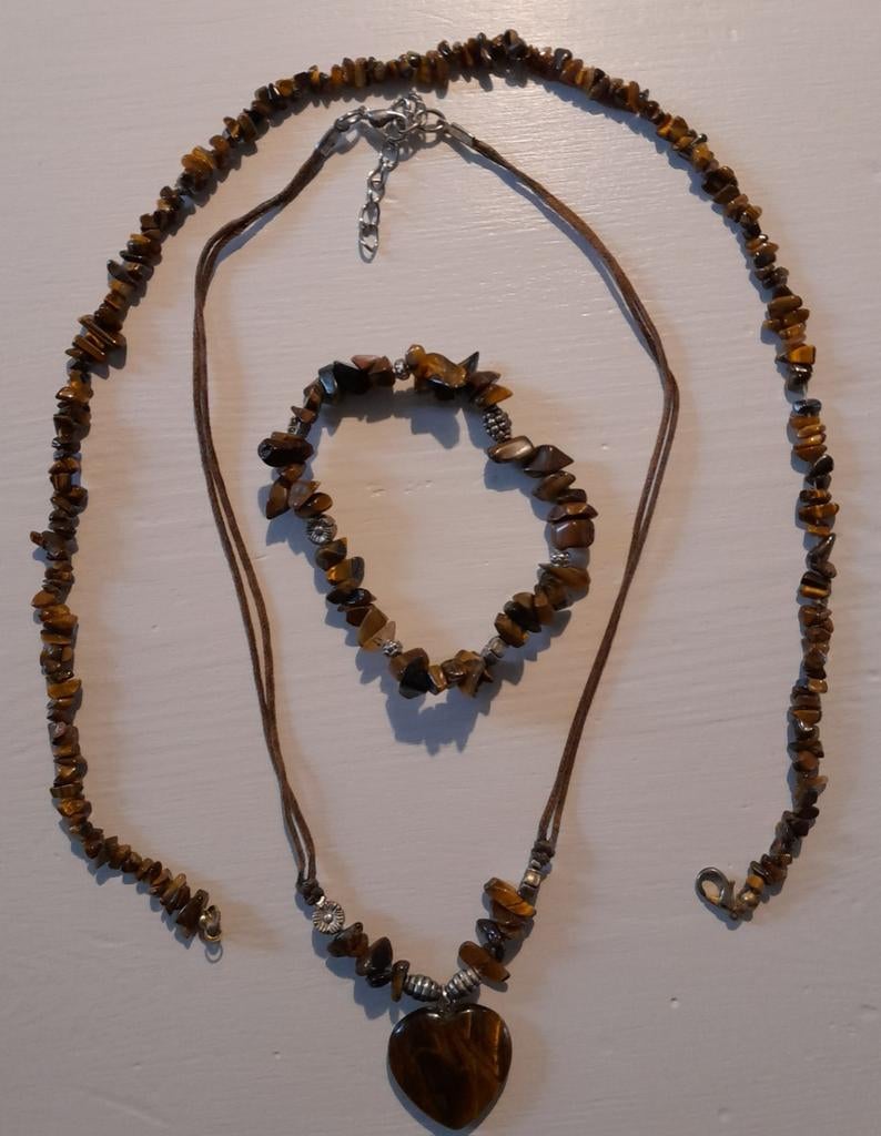 Tijgeroog kettingen en armbandje, Ophalen of Verzenden, Zo goed als nieuw, Bruin, Steen of Mineraal