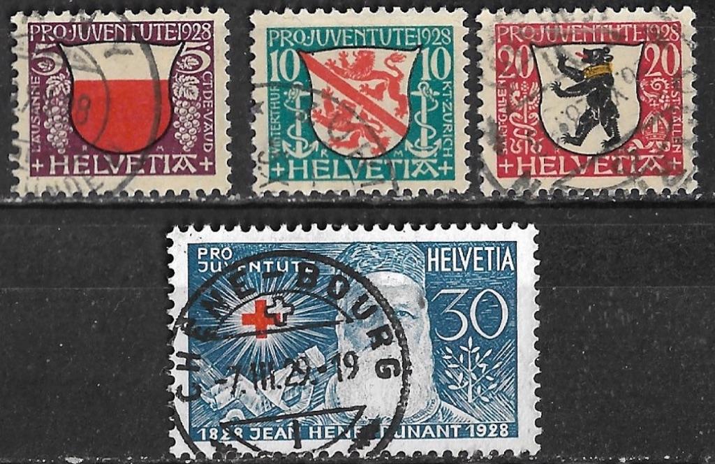Zwitserland 1928 Pro Juventute Henri Dunant Michel 229/232, Verzenden, Gestempeld