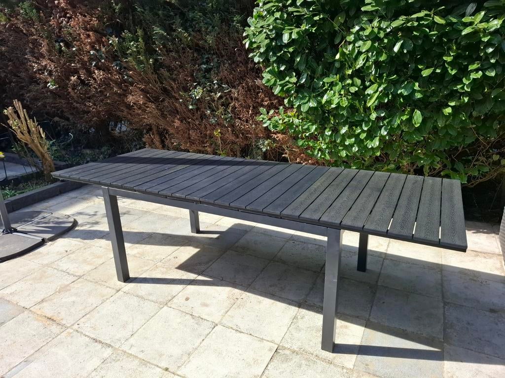 Ruime tuintafel verstelbaar zwart 160/260x95x76 Jutlandia, Ophalen, Gebruikt, Rechthoekig, Aluminium