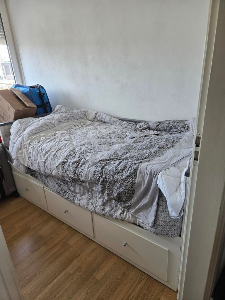 IKEA Hemnes bedbank met 3 lades, Gebruikt, Eenpersoons, Modern, Scandinavisch, Wit