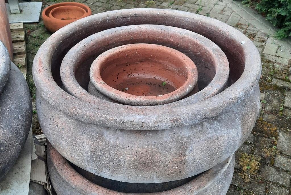 Grote ronde lage bloempotten plantenschaal grijs 3 maten, Ophalen, 40 cm of meer, Rond, Nieuw