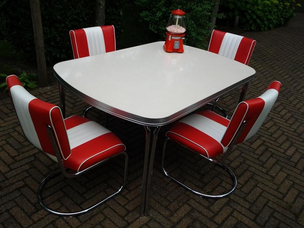 diner tafel + 4 slede stoelen Bel Air retro sixties fifties, Ophalen, Zo goed als nieuw, Vier, Amerikaanse fifties sixties retro