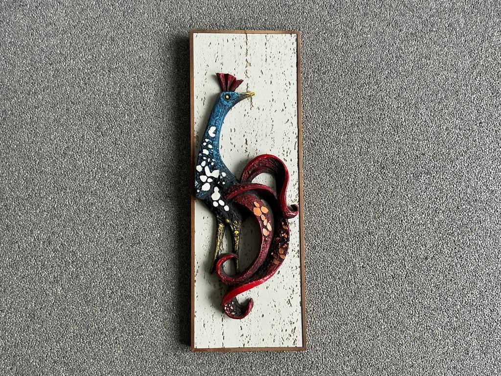 Wanddecoratie keramiek reliëf pauw haan fazant muurplaquette, Ophalen of Verzenden, Gebruikt