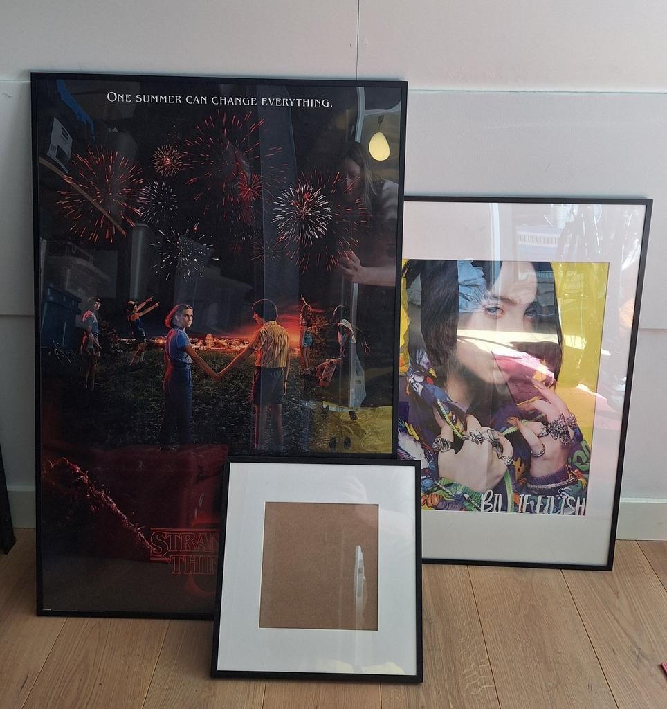 IKEA fotolijsten met posters (91x60, 49x69, 32x32), Ophalen, Gebruikt, 50 tot 75 cm, 75 cm of meer