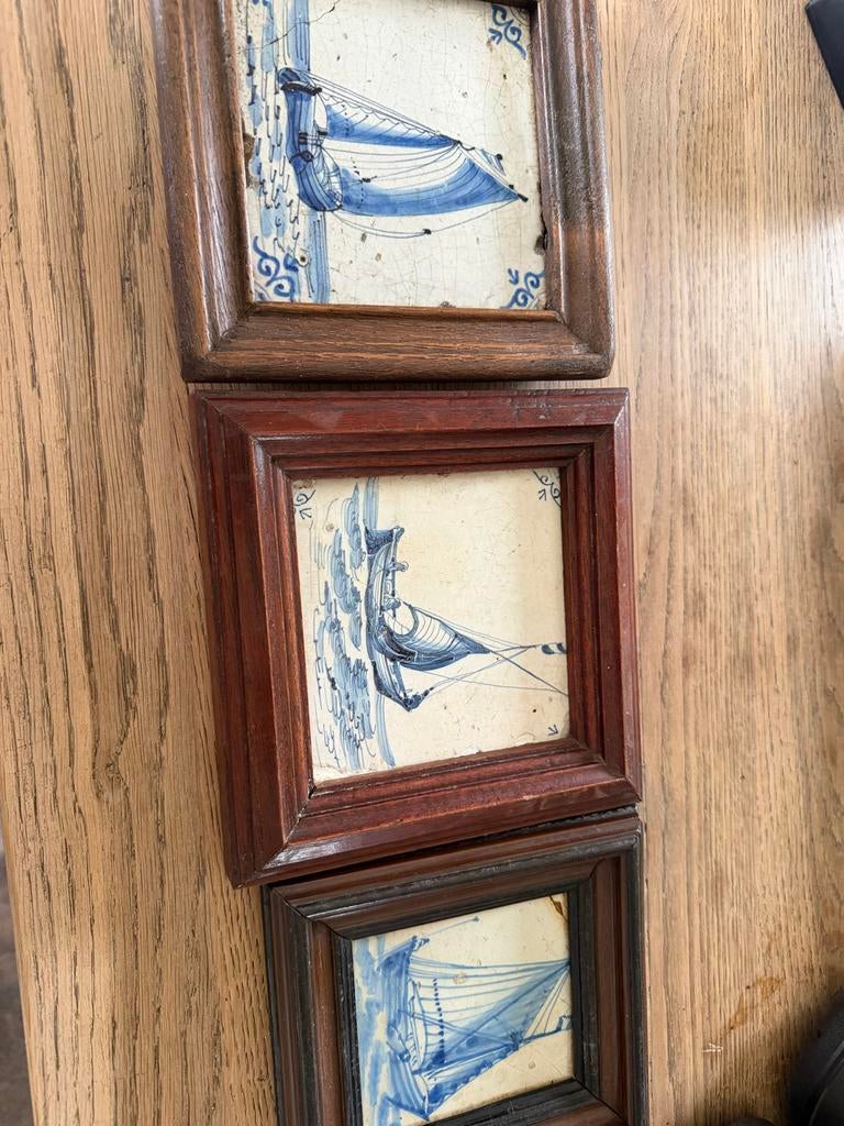 3 Delftsblauwe tegels met lijst, Ophalen of Verzenden
