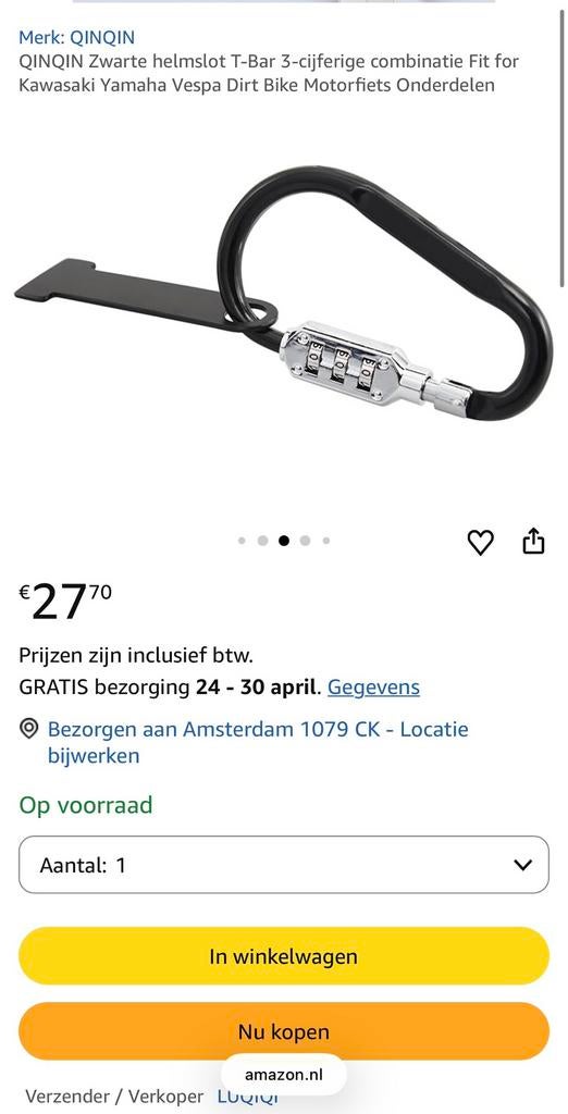 Motorhelm slot brommer scooter helm slot T-Bar, Ophalen of Verzenden, Nieuw