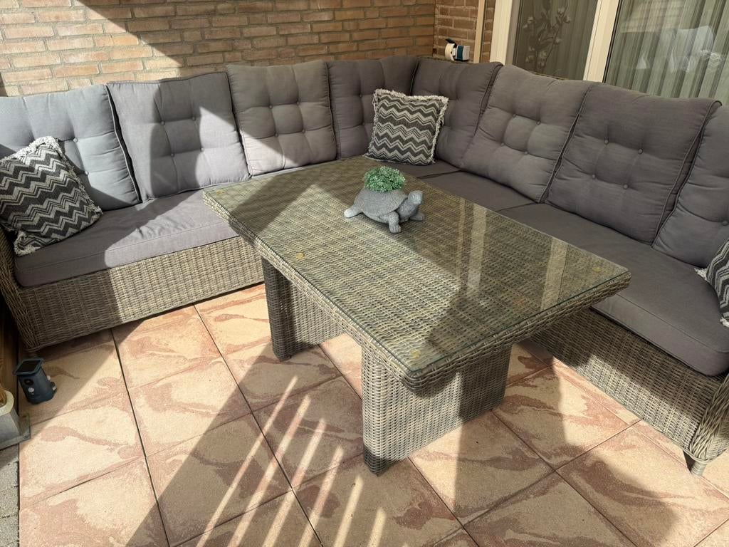 TUINSET HOEKBANK INCL. TAFEL, Tuin en Terras, Tuinsets en Loungesets, Ophalen, Kunststof, Gebruikt, 8 zitplaatsen